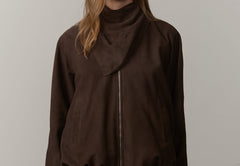 Yvette Suede Bomber Jacker - Coffee Brown